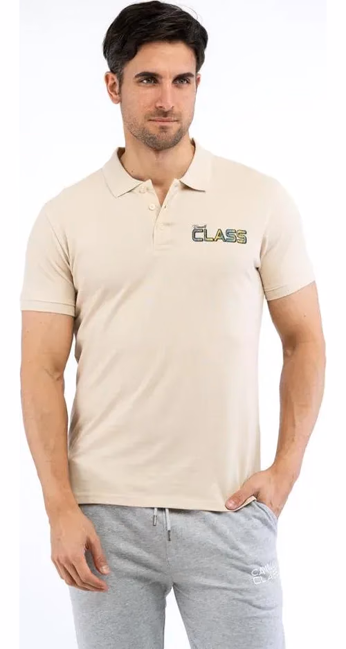 Cavalli Class Beige Cotton Polo Shirt
