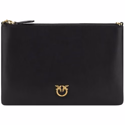 PINKO Black Calf Leather Bos Taurus Shoulder Bag
