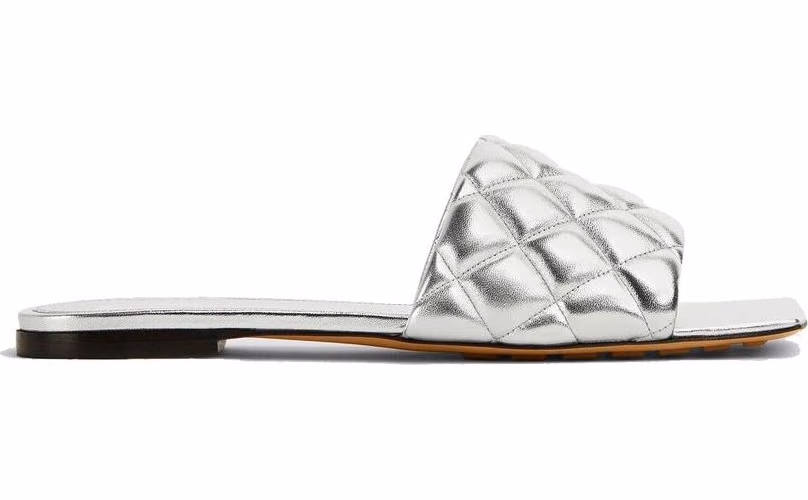 Bottega Veneta Silver Calfskin Flat Sandals