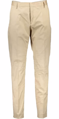 Beige Cotton Casual Pants