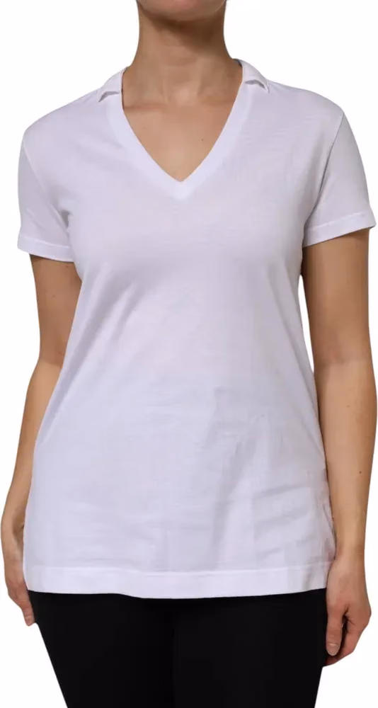 Dolce & Gabbana White V-Neck Cotton Short Sleeves T-shirt