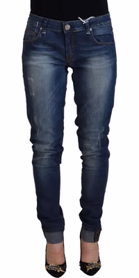 Blue Washed Cotton Slim Fit Women Denim Pants Jeans