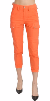 Cotton Orange High Waist Skinny Cropped Trouser Pants
