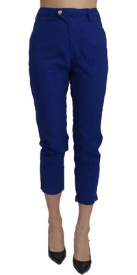 Cotton Royal Blue High Waist Skinny Cropped Trouser Pants