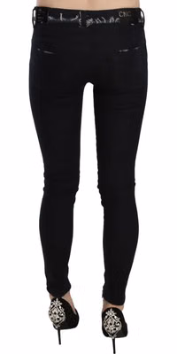 Black Low Waist Zipper Leg Skinny Denim Jeans