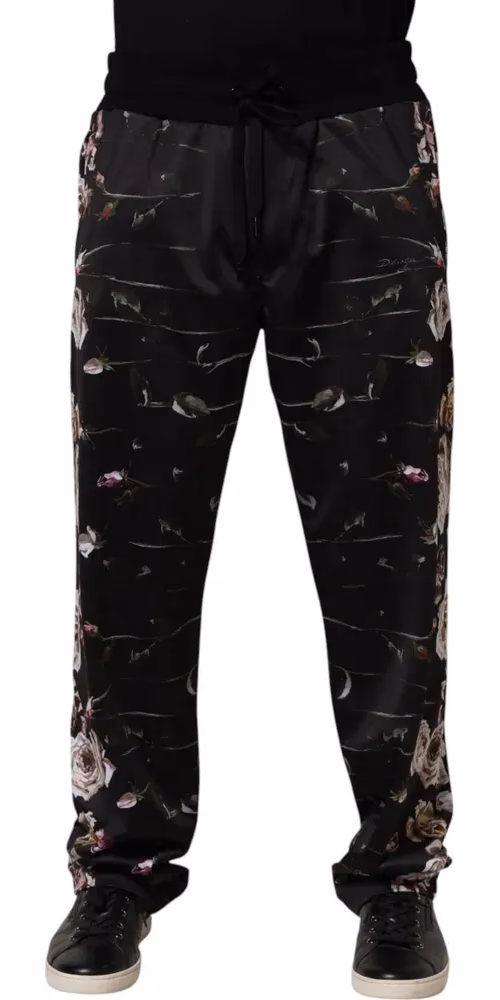 Dolce & Gabbana Black Floral Straight-Leg Chino Trouser Pants
