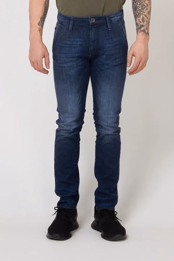 Gas Blue Cotton Slim Fit Jeans