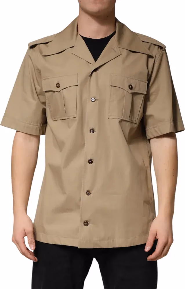 Dolce & Gabbana Brown Pin Up Short Sleeves Men Casual Shirt