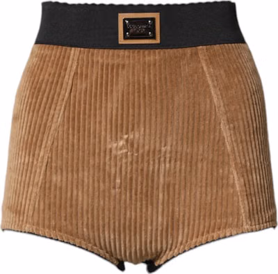 Brown Cotton High Waisted Hot Pants Shorts