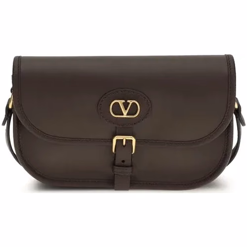 Valentino Garavani Brown Calf Leather Bos Taurus Shoulder Bag