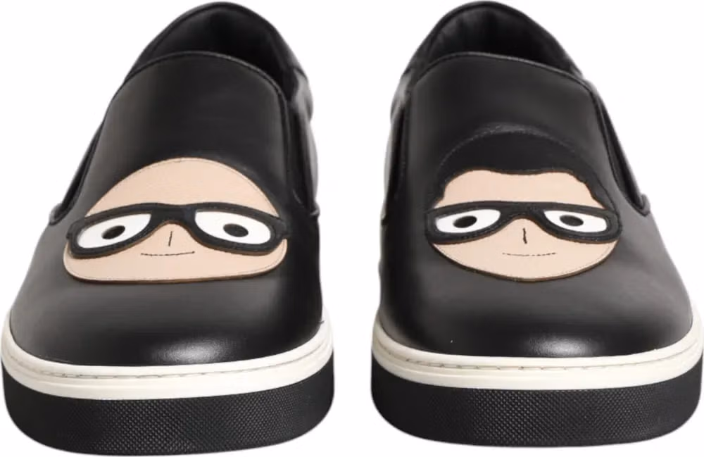 Dolce & Gabbana Black Leather Signature Figures Sneakers Shoes