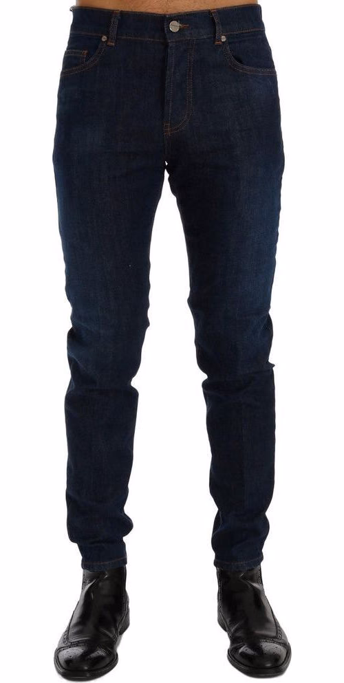 Frankie Morello Blue Cotton Slim Fit Jeans