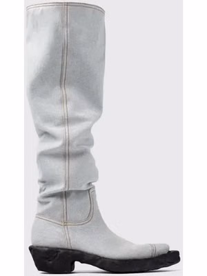 Blue Denim And Rubber Ankle Boots