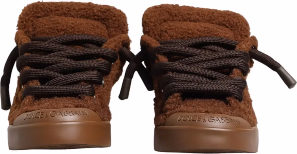 Dolce & Gabbana Brown Faux Shearling Low Top Sneakers Shoes