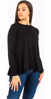 Black Viscose Long Sleeve T-Shirt