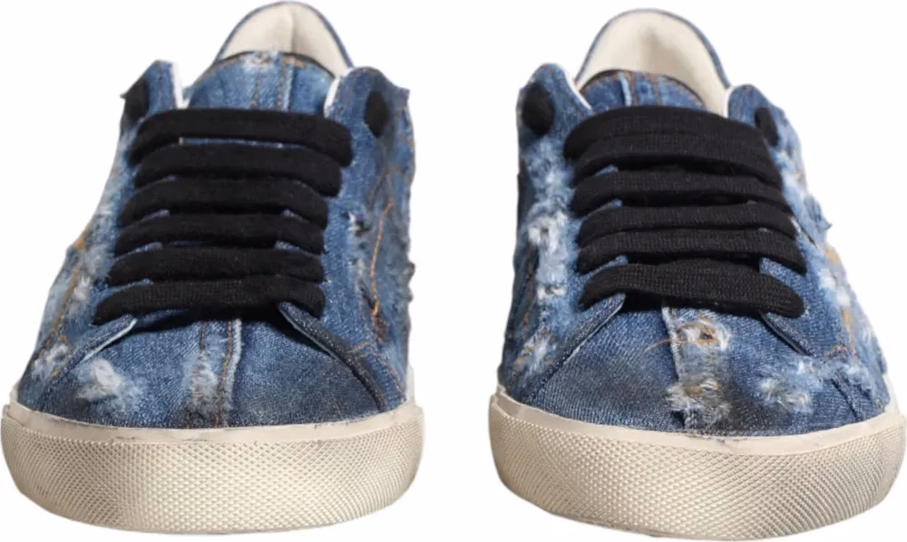 Dolce & Gabbana Blue Distressed Denim Low Top Sneakers Shoes