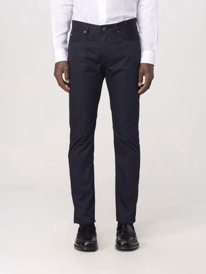 Blue Cotton Casual Pants