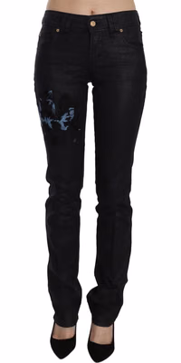 Black Swan Floral Embroidered Mid Waist Skinny Denim Jeans