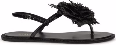 Black Calf Leather Bos Taurus Flat Sandals