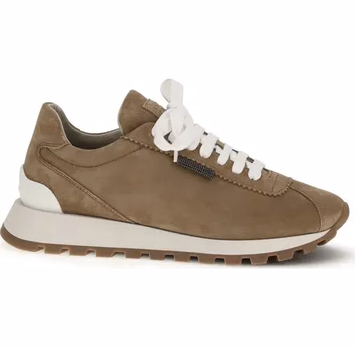 Brunello Cucinelli Beige Calf Leather Bos Taurus Platform Sneakers