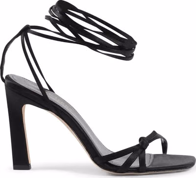 Black Satin Strap-On Sandals