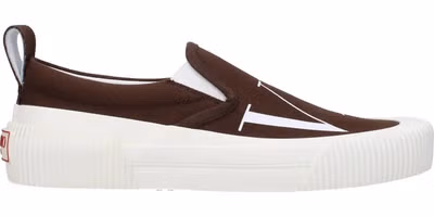 Brown Fabric Slip-On Loafers