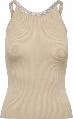 Beige Nylon  Elastane Tank Tops