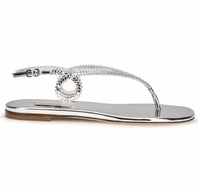 Silver Calf Leather Bos Taurus Flat Sandals