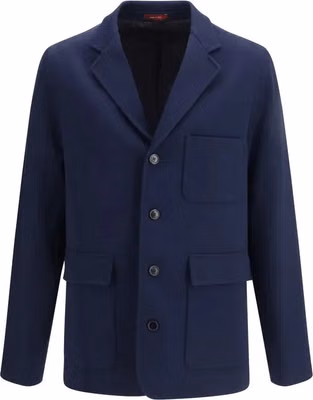 Blue Cotton Full-Length Jacket