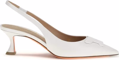 White Calf Leather Bos Taurus Mid Heel Pumps