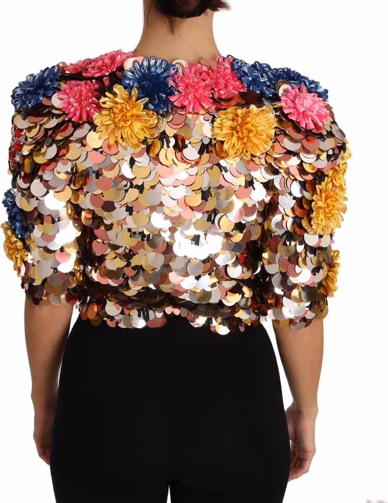 Dolce & Gabbana Crystal Sequined Floral Jacket Coat