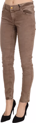 Brown Low Waist Slim Fit Skinny Pants