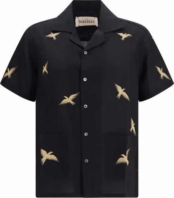 Baziszt Black Cotton Pattern Shirt