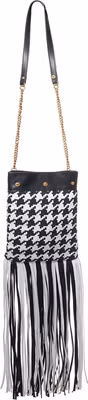 Black And White Leather And Textile Shoulder Bag
