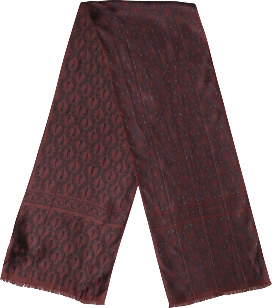 Dolce & Gabbana Burgundy Black Silk Paisley Foulard 135cm X 22cm  Scarf
