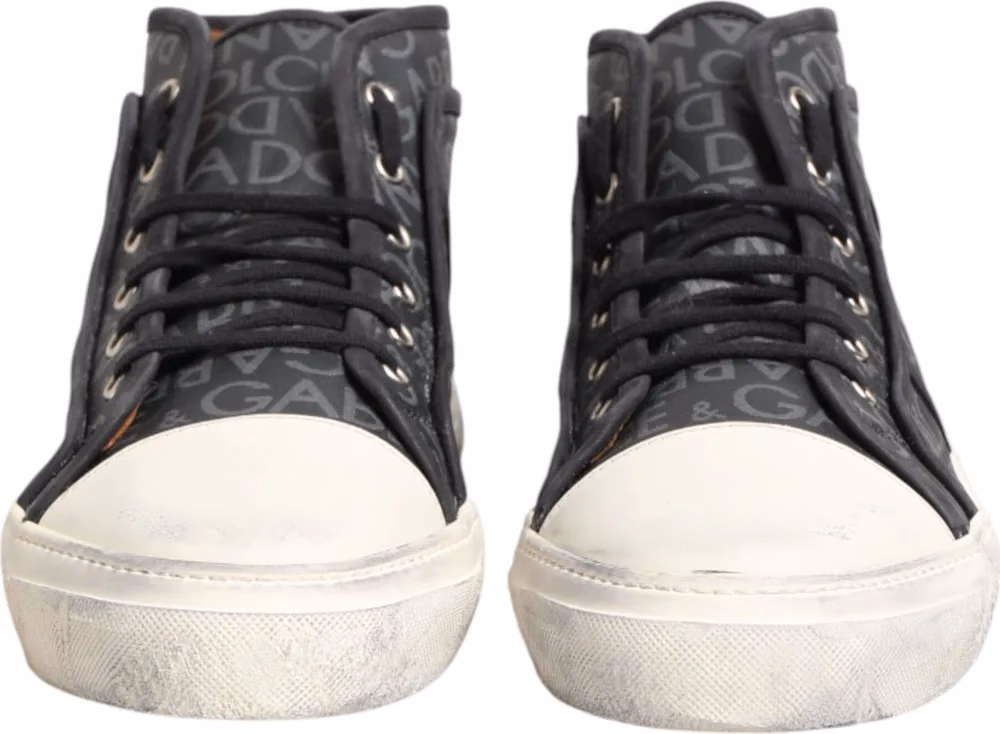 Dolce & Gabbana Black White Canvas Logo Mid Top Sneakers Shoes