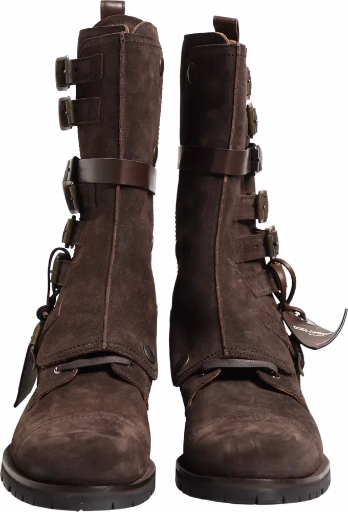 Dolce & Gabbana Brown Suede Leather Combat Ankle Boots  Shoes