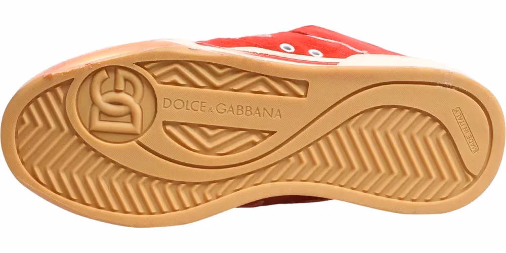 Dolce & Gabbana Red White Suede DG Logo Low Top Sneakers Shoes