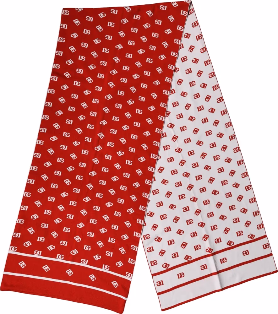 Dolce & Gabbana Red White Logo Print Foulard 201cm x 40.5cm  Men Scarf