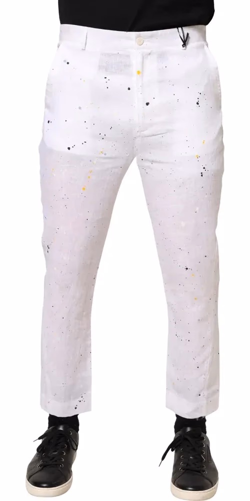 Daniele Alessandrini White Paint Print SkinnyFit Trouser Pants