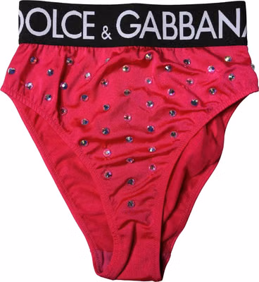 Pink Embellished High-Waist Brief Logo Underwear