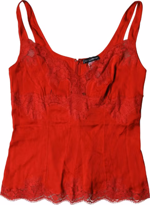 Red Silk Floral Lace Lingerie Top Underwear