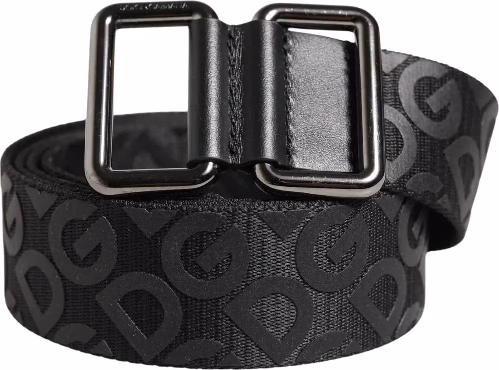 Dolce & Gabbana Black Logo Monogram Silver Metal Buckle Belt