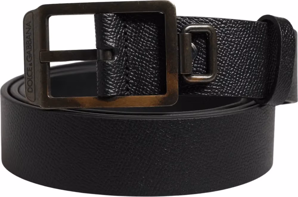 Dolce & Gabbana Black Calf Leather Gold Metal Buckle  Belt