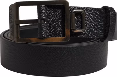 Black Calf Leather Gold Metal Buckle Belt