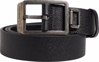 Black Calf Leather Silver Metal Buckle Belt