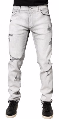 Light Gray Distressed Skinny Men Denim Jeans