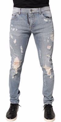 Light Blue Distressed Skinny Men Denim Jeans