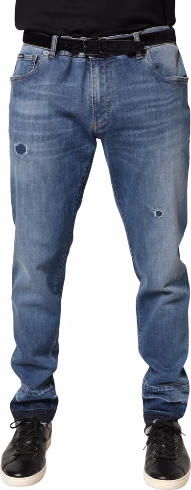 Dolce & Gabbana Blue Tattered Skinny Cotton Denim Jeans