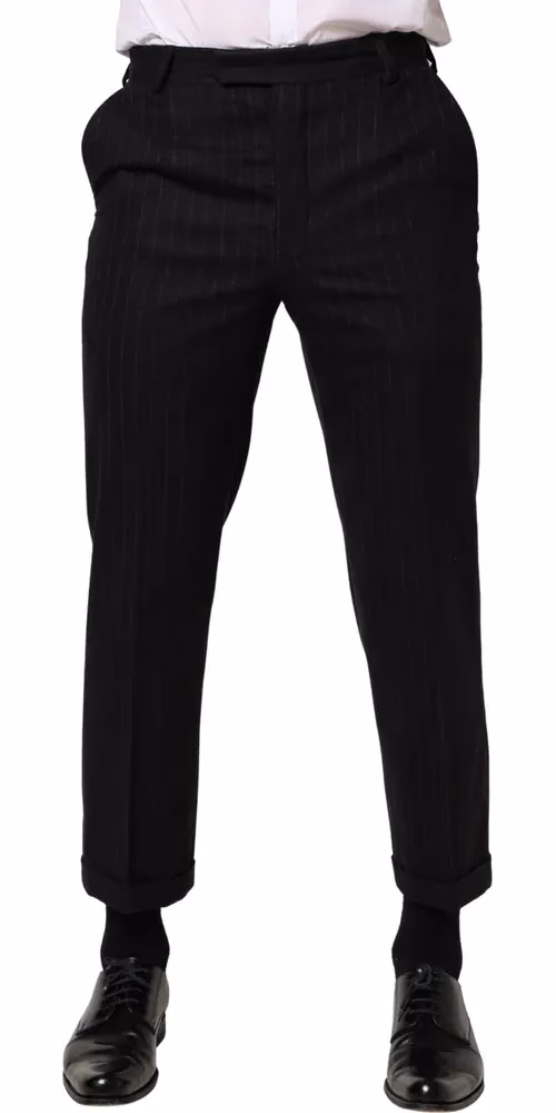 Dolce & Gabbana Black Stripes Wool Dress Formal Trouser Pants